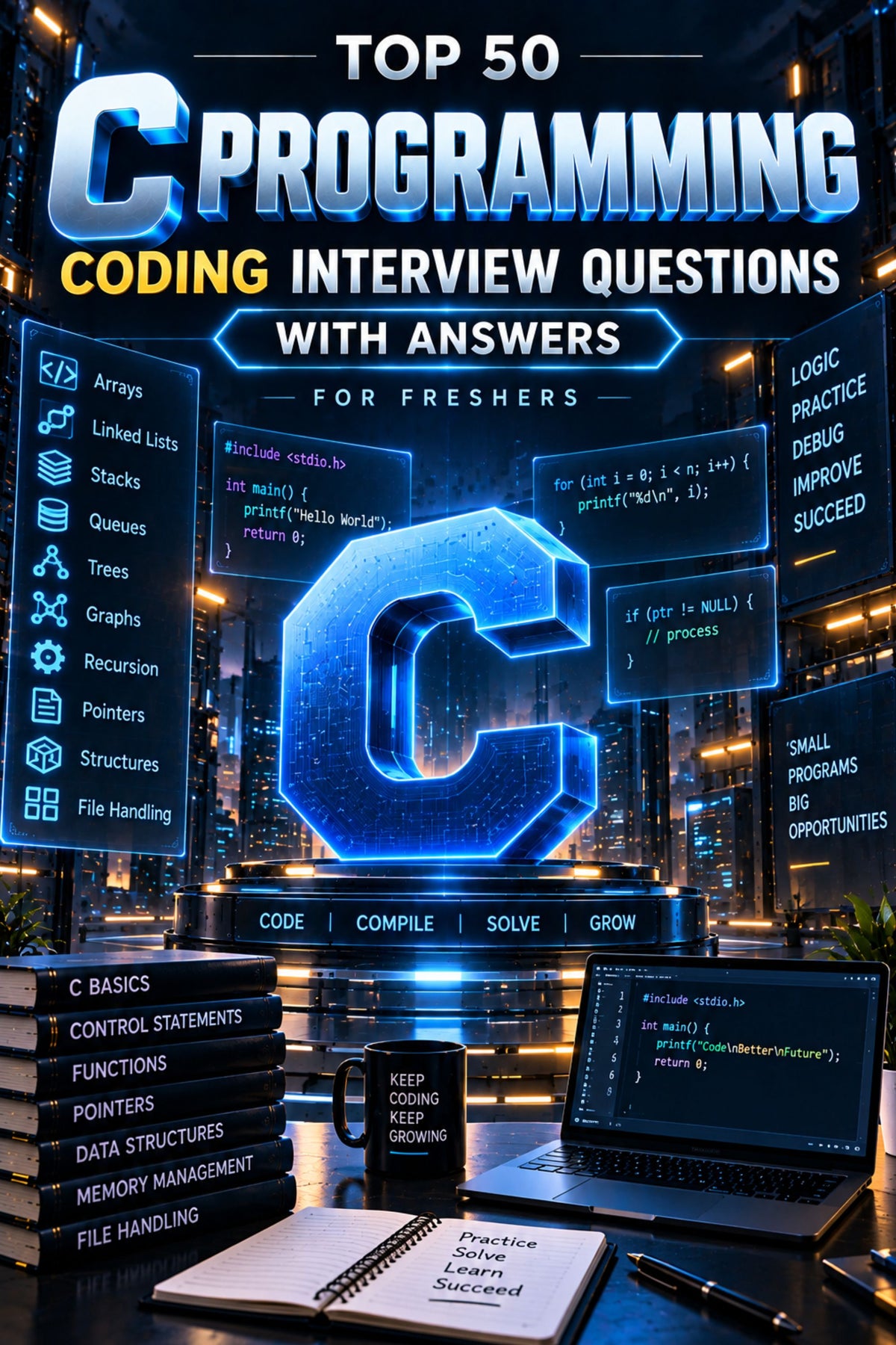 Top 50 C Programming Coding Interview Questions with Answers for Freshers ⭐