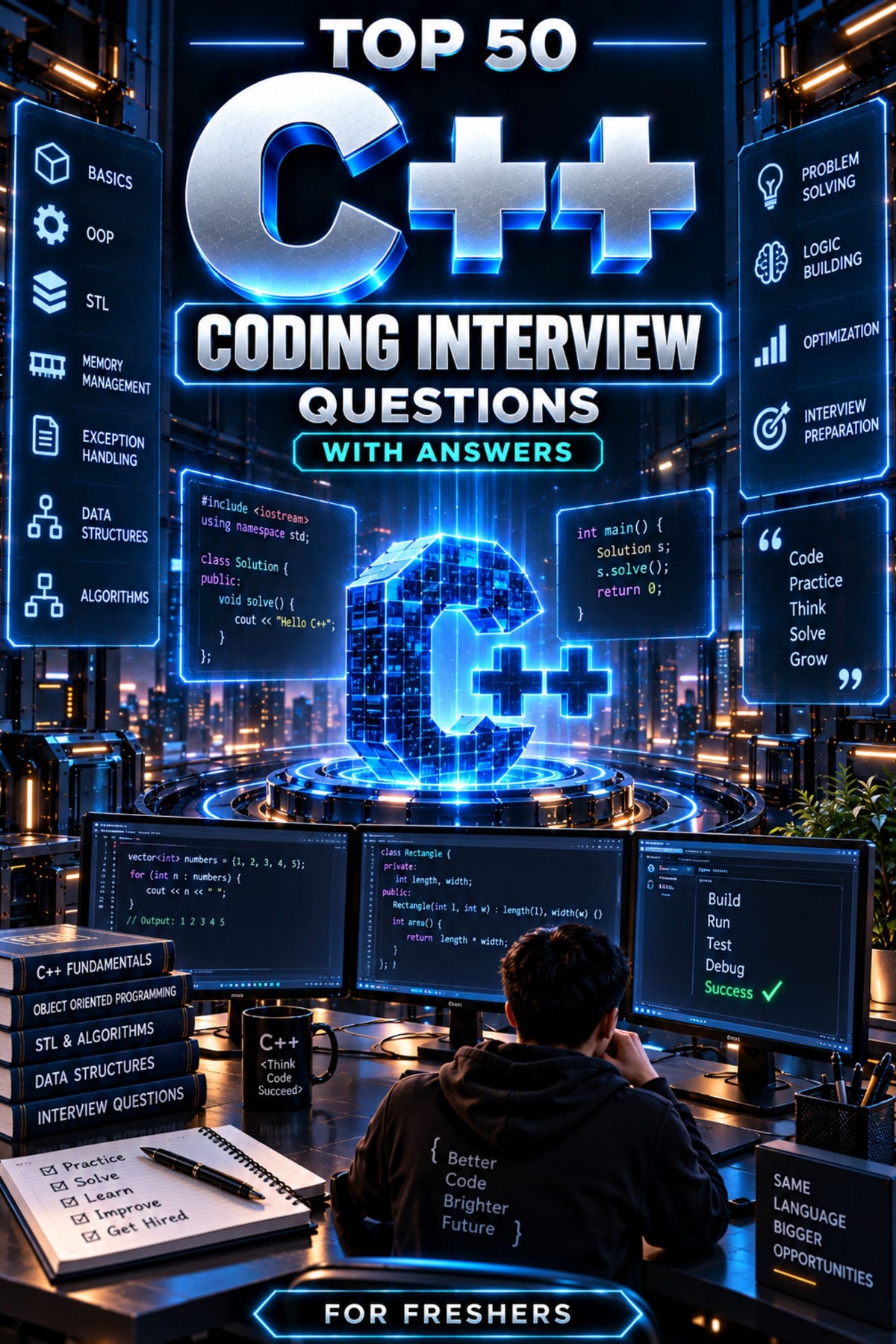 Top 50 C++ Coding General Interview Questions with Answers for freshers ⭐