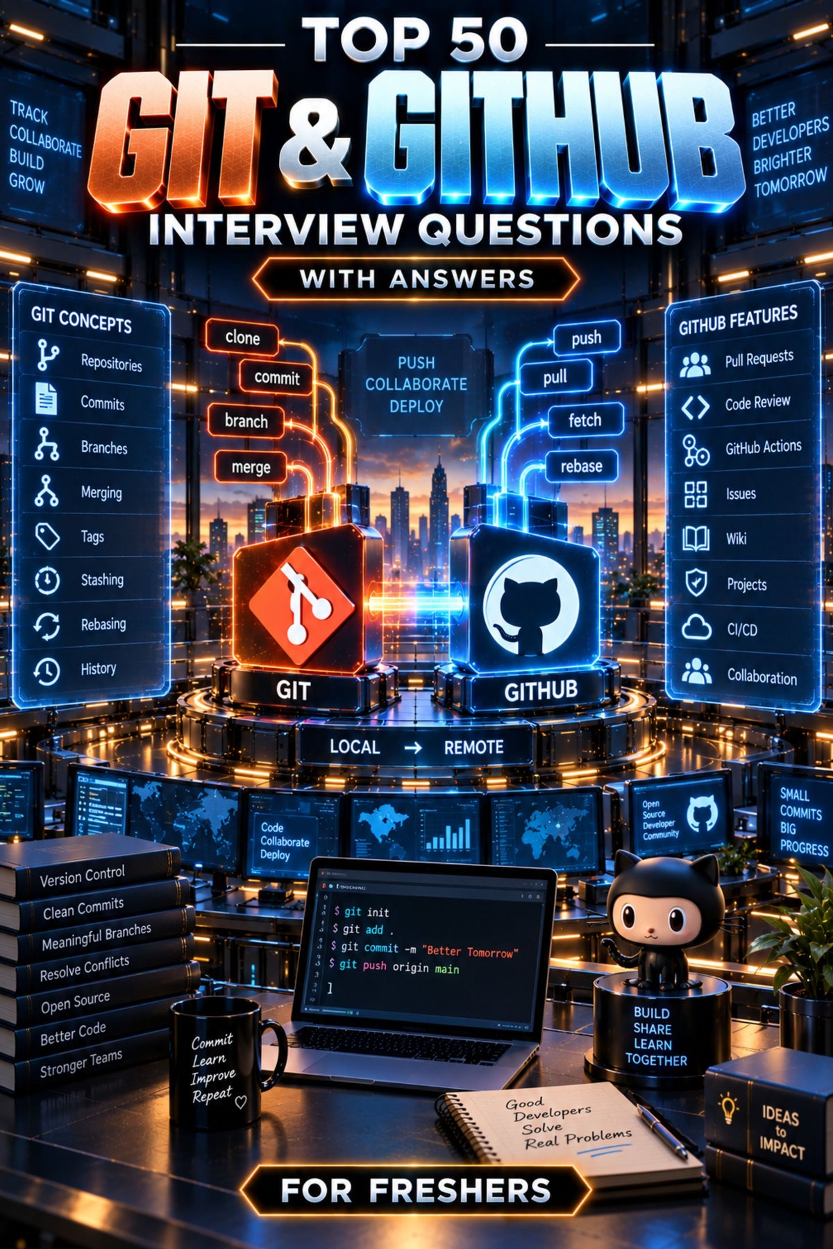 Top 50 Git & GitHub Interview Questions with Answers for Freshers ⭐