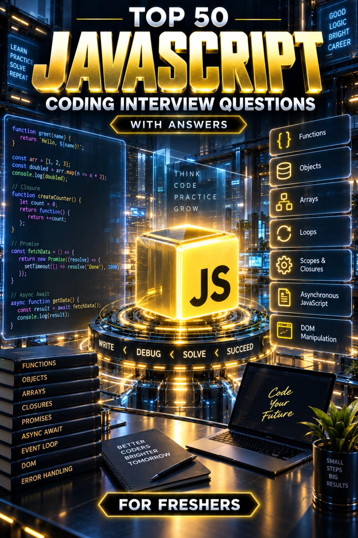 Top 50 JavaScript Coding Interview Questions with Answers for Freshers ⭐